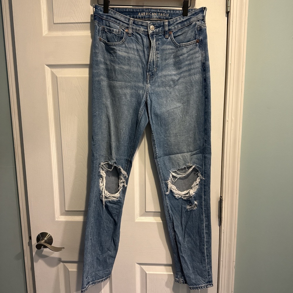 American Eagle Outfitters Real Good Strigid distressed denim mom jeans